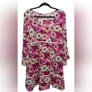 Clay Womans Floral Lace Tunic Dress, Large